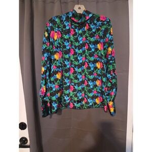 Michelle‎ Stuart Floral Blouse, Women's Size 6 S/M, Vtg Tropical Pleated Blouse